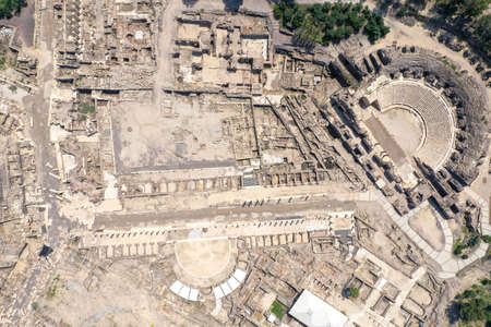 Aerial view of Beit Shean ancient ruins.の写真素材