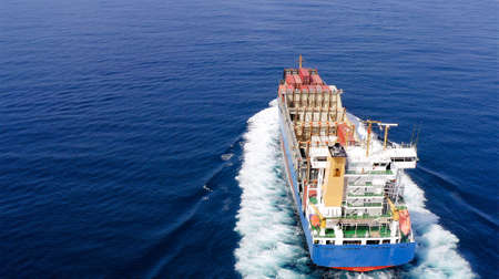 Large Container ship at Sea, Aerial image.の写真素材