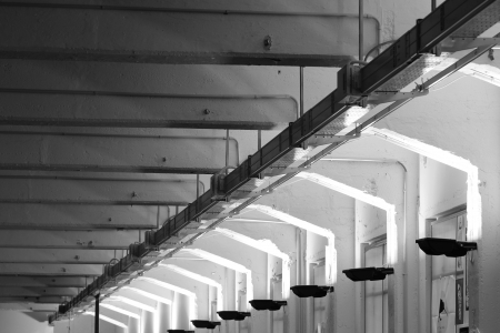 Row of light equipment and beamsの写真素材