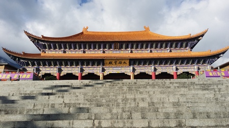 Majestic temples under the blue sky and white cloudsのeditorial素材