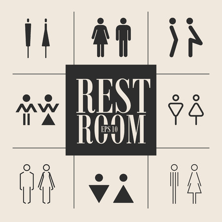 Concept and idea set of various icons toilet. Stroke vector logo, web graphics. Isolated background.のイラスト素材