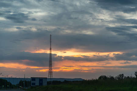 Evening colorful sky over a country roadの写真素材