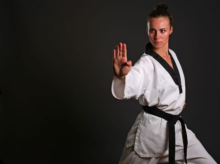 girl in white kimono ready to fightの写真素材