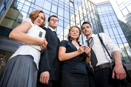 Group of office workers stay outdoorの写真素材