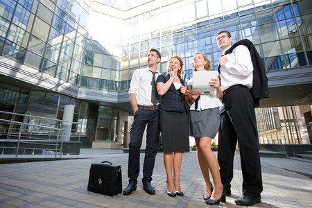 Group of office workers stay outdoorの写真素材