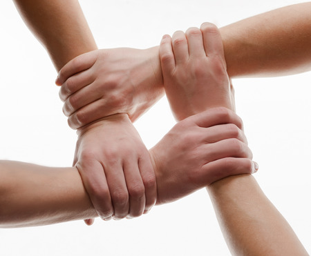 Human hands handshake isolated on white background