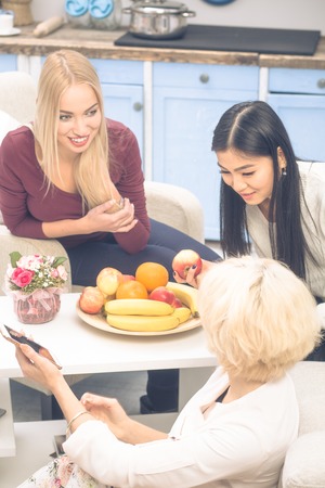 Friends girls having party at home