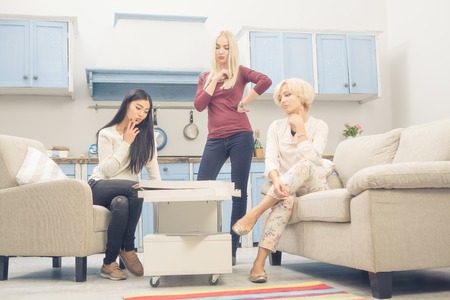 Friends girls having party at homeの写真素材