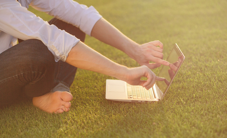 Freelancer in the parkの写真素材