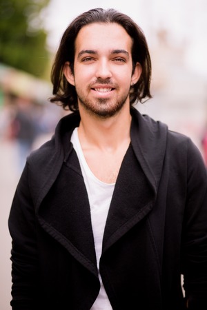 Close up image of extemely handsome boy. Walking in fersh air.の写真素材