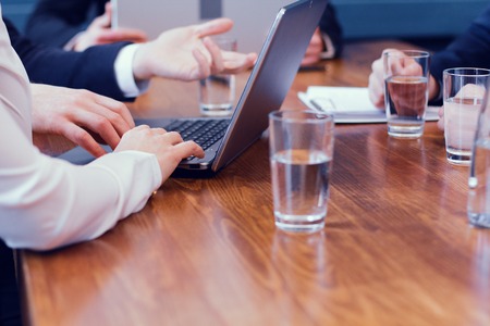 Business Team Working On Laptop In Modern Office. Working With Data. Business Concept.