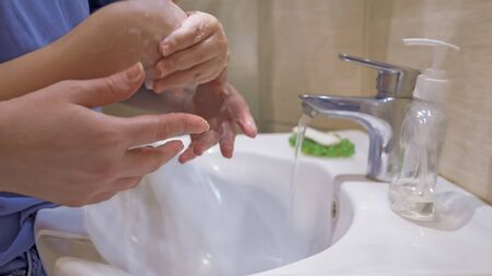 Mom And Son Wash Their Hands Together, Washing Hands With Mom, Boy Soaping Hands With Soap, Mother...