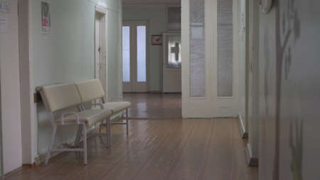 Hospital corridor. The Hospital admissions department. City hospital. May, 2020 Brovary Ukraine.のeditorial素材