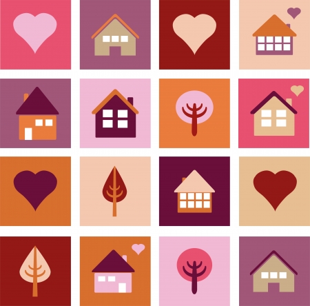 set of different houses and treesのイラスト素材