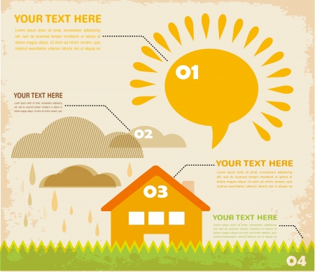 retro infographic village with house and cloudsのイラスト素材