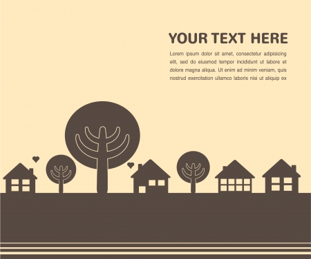 card template with houses and treesのイラスト素材