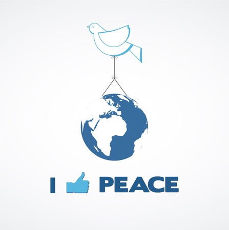 i like peace; peace dove holding a globeのイラスト素材