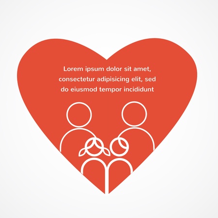 love of a family; red heart with parents and kidsのイラスト素材