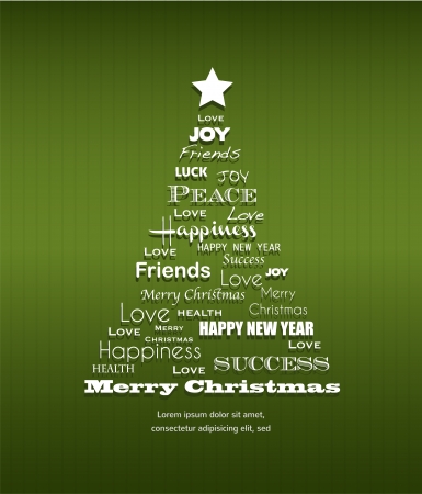 Christmas background with Christmas tree full of greetingsのイラスト素材