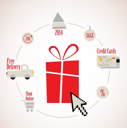 present With E-Commerce Icon Around For Internet and Online Shoppingのイラスト素材