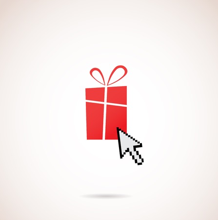 Present with computer arrow; christmas and holiday shoppingのイラスト素材