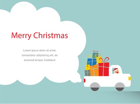 santa driving a trank full of presents のイラスト素材