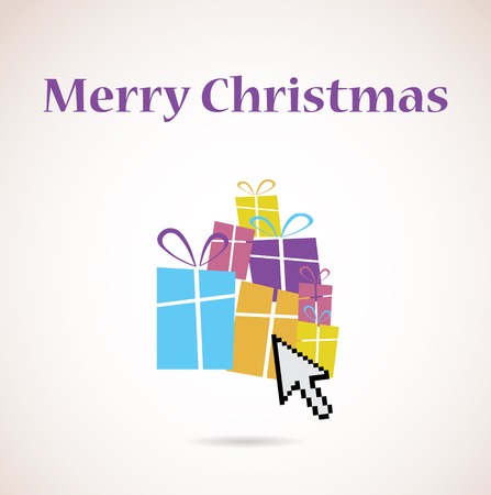 pile of presents and christmas tree, merry christmas greeting cardのイラスト素材