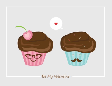 hipster retro male and female muffins , happy Valentinesのイラスト素材