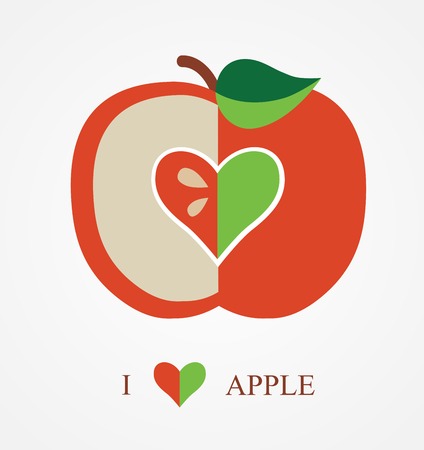 I Love Apple,  vector illustration  apple with heart and leafのイラスト素材