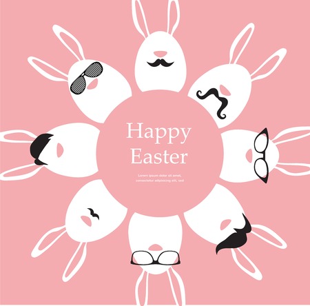 Happy Hipster Easter - set of stylish bunny/eggs icons. illustrationのイラスト素材