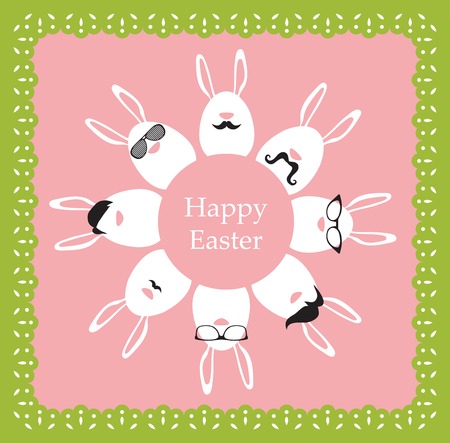 Happy Hipster Easter - set of stylish bunny/eggs icons. Retro cardのイラスト素材