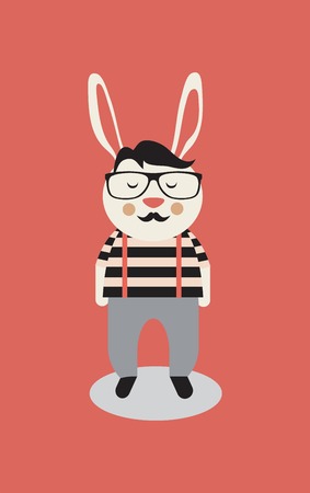Vector Fashion Illustration of Hipster Bunny. vector illustrationのイラスト素材