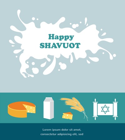 Card for Shavuot Jewish holiday with a splash of milk. Vector illustration.のイラスト素材