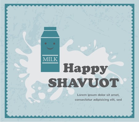 retro card with milk carton and milk splash, Shavuot jewith holidayのイラスト素材