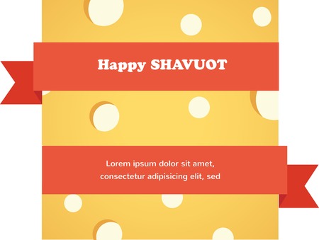happy Shavuot card with red ribbon around cheese. illustrationのイラスト素材