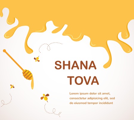 Happy New Year in Hebrew Rosh Hashana greeting card with leaking honey illustration  のイラスト素材
