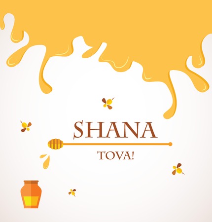 Happy New Year in Hebrew Rosh Hashana greeting card with leaking honey illustration  のイラスト素材