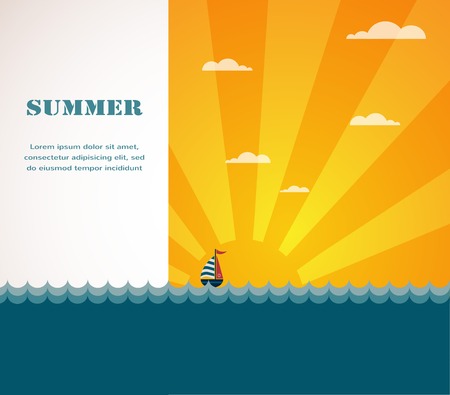 Yacht in the sea at sunset time  seasonal cardのイラスト素材