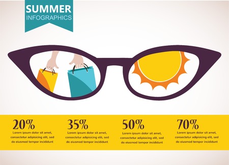 summer sale infographics of glasses with shopping bags and sunのイラスト素材