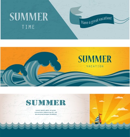 Three banners of summer time and summer sale  illustrationのイラスト素材