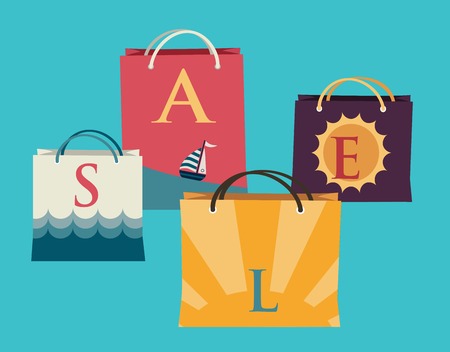 Shopping bags with the word sale on them and summer views  illustrationのイラスト素材