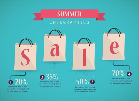 retro sale nfographics with shopping bags  illustrationのイラスト素材