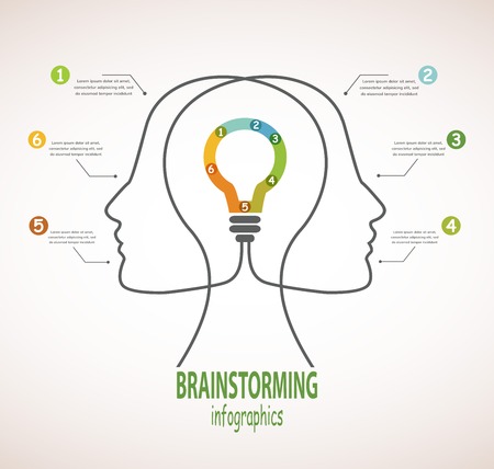 Profile of human heads with lightbulb in the middle  Concept of business idea and brainstorming infographicsのイラスト素材