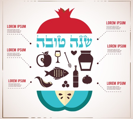 Infographics for Jewish New Year, hebrew happy new year, with traditional fruitsのイラスト素材