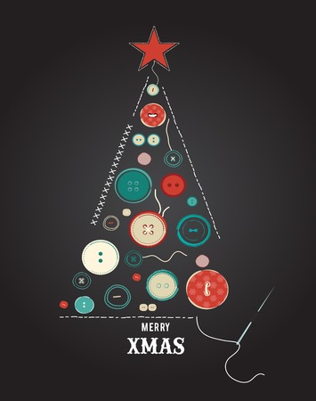 collection of various sewing buttons organized  as Christmas treeのイラスト素材