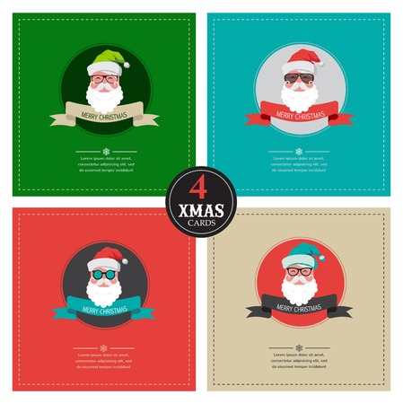 four xmas cards  with hipster santa . place for your textのイラスト素材