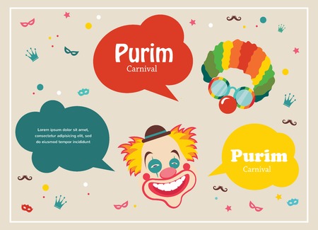 Card for Jewish holiday  Purim with clown and speech bubblesのイラスト素材