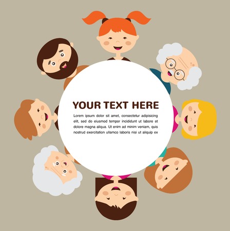 Portrait of happy stylish family. Parents and kids.  vector illustrationのイラスト素材