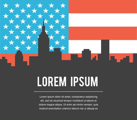 USA Colour Flag New York City  Vector Skylineのイラスト素材