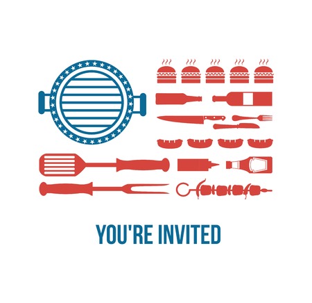HAPPY independence day of America, invitation for bbq partのイラスト素材